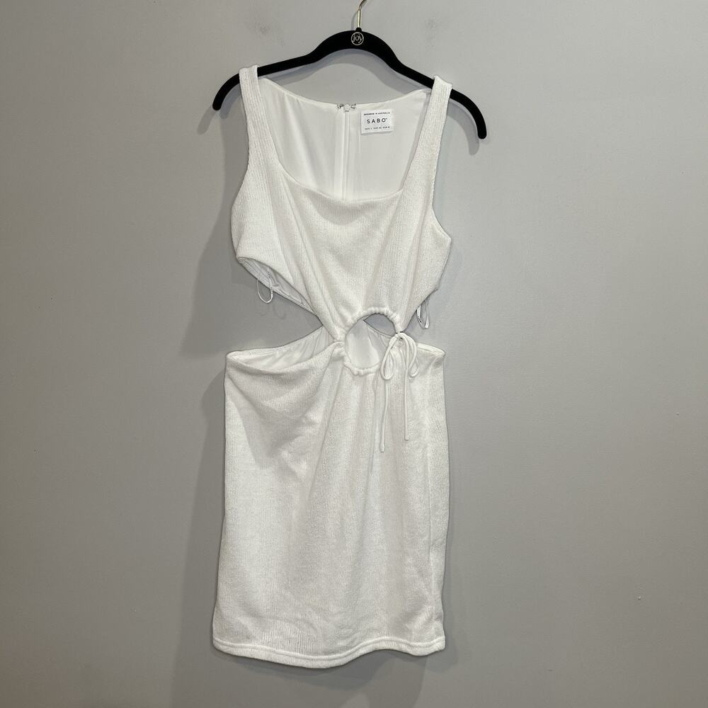 Sabo Skirt Cutout Knit White Mini Dress Size Large Sleeveless Party Cocktail